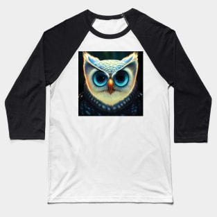 Owl Face with Big Blue Eyes Baseball T-Shirt